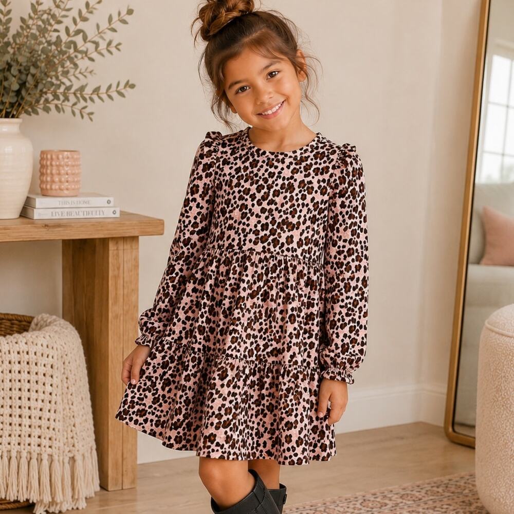 Wonder Nation Leopard Print Long Sleeve Leopard Dress Size 5T